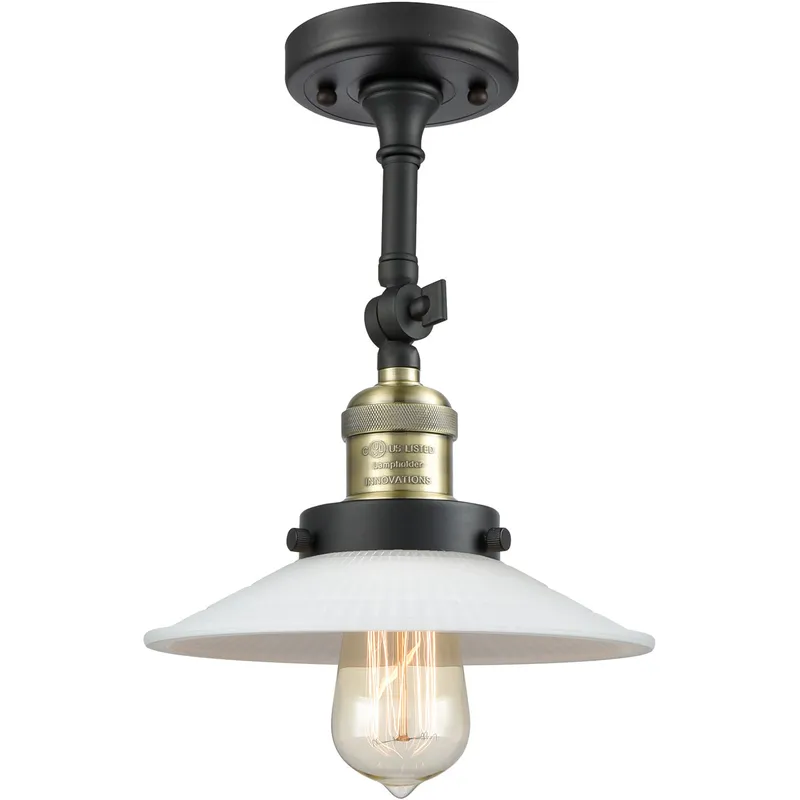 Franklin Restoration Halophane 1 Light 9 inch Black Antique Brass Semi-Flush Mount Ceiling Light in Matte White Halophane Glass, Franklin Restoration