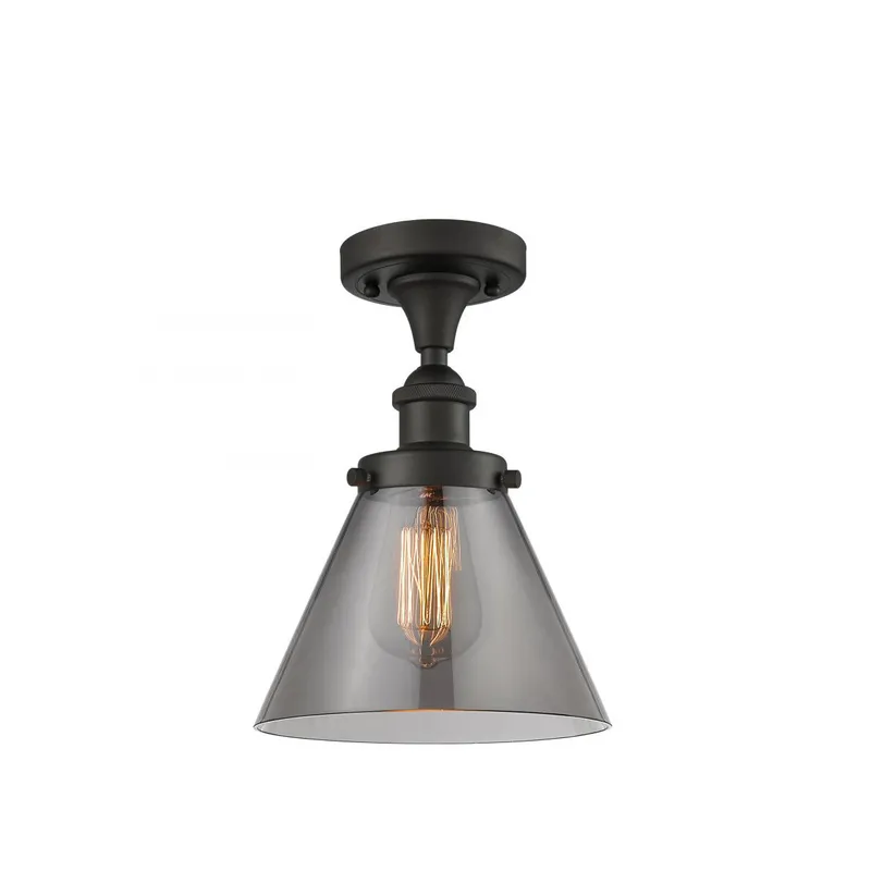 Ballston Large Cone LED 8 inch Oil Rubbed Bronze Semi-Flush Mount Ceiling Light in Plated Smoke Glass, Ballston