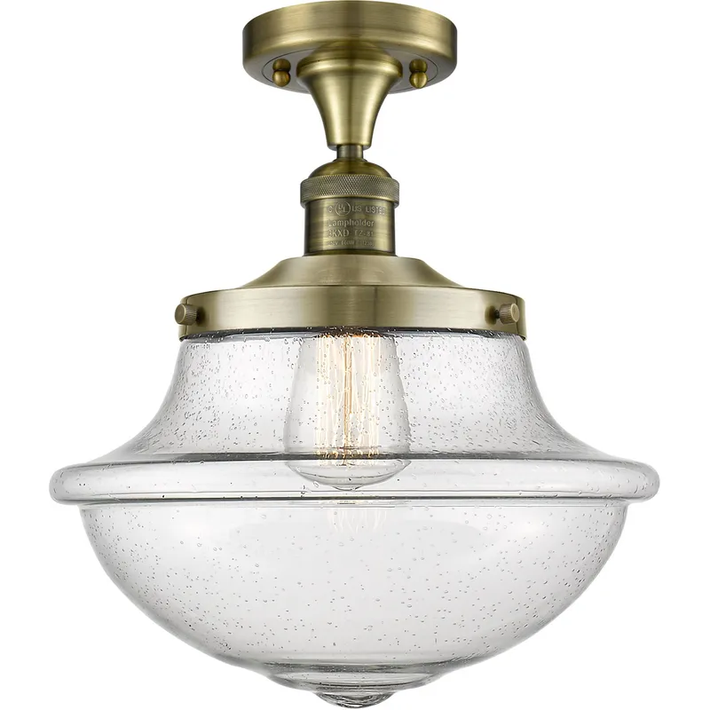 Franklin Restoration Large Oxford 1 Light 12 inch Antique Brass Semi-Flush Mount Ceiling Light, Franklin Restoration