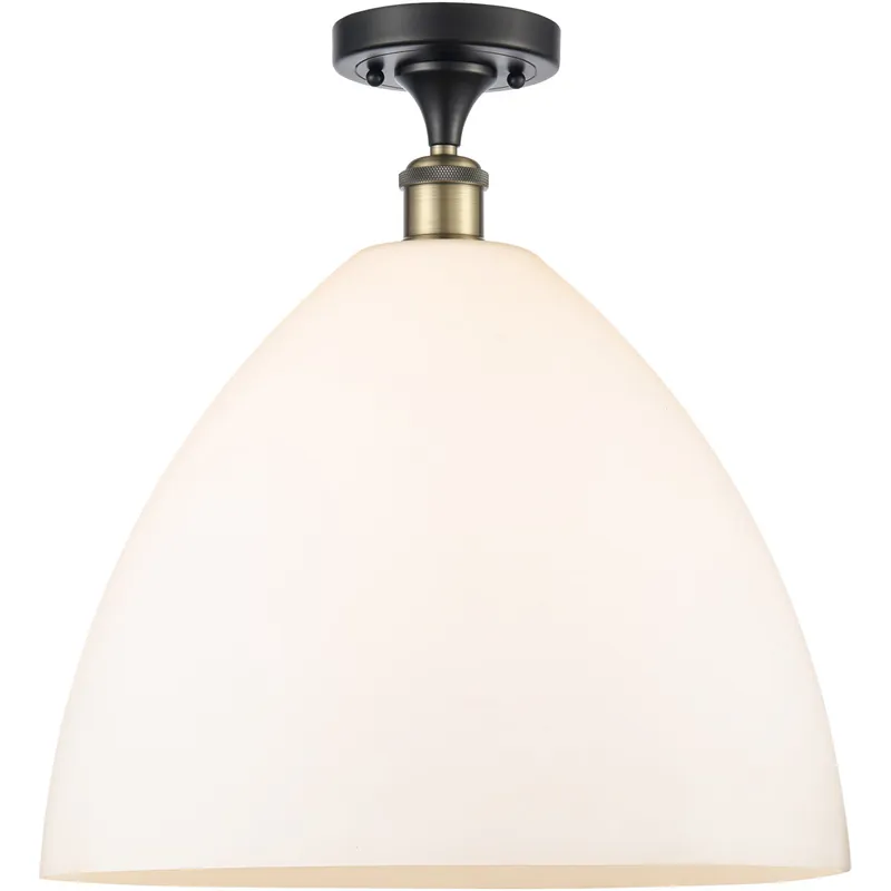 Ballston Dome 1 Light 16 inch Black Antique Brass Semi-Flush Mount Ceiling Light in Matte White Glass