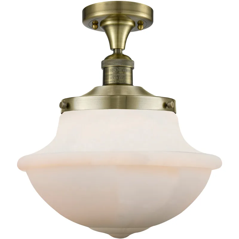 Franklin Restoration Large Oxford 1 Light 12 inch Antique Brass Semi-Flush Mount Ceiling Light, Franklin Restoration