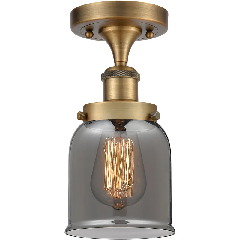 Bell 1 Light 5 inch Brushed Brass Semi-Flush Mount Ceiling Light in Light Smoke Glass