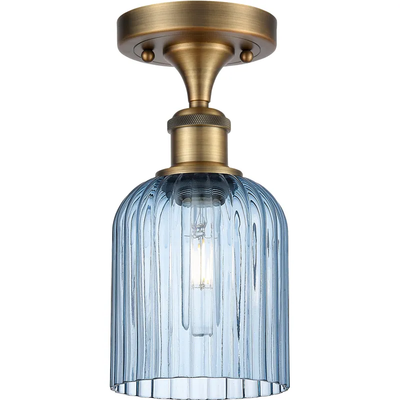 Bridal Veil 1 Light 5 inch Brushed Brass Semi-Flush Mount Ceiling Light in Princess Blue Glass