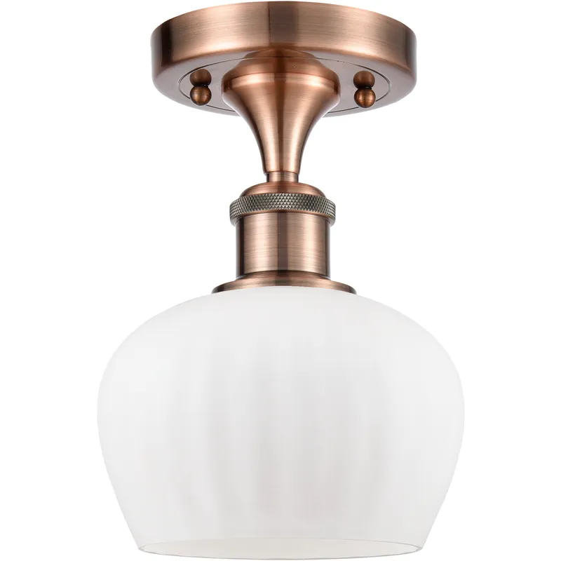 Fenton 1 Light 6.5 inch Antique Copper Semi-Flush Mount Ceiling Light in Matte White Glass