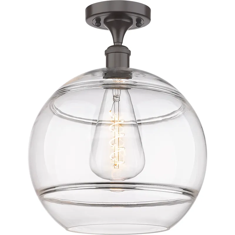 Edison Rochester 1 Light 12 inch Oil Rubbed Bronze Semi-Flush Mount Ceiling Light in Clear Glass