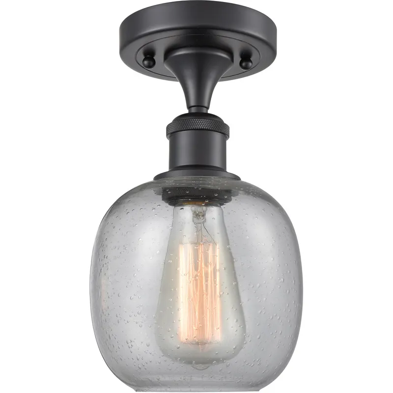 Ballston Belfast LED 6 inch Matte Black Semi-Flush Mount Ceiling Light in Seedy Glass, Ballston
