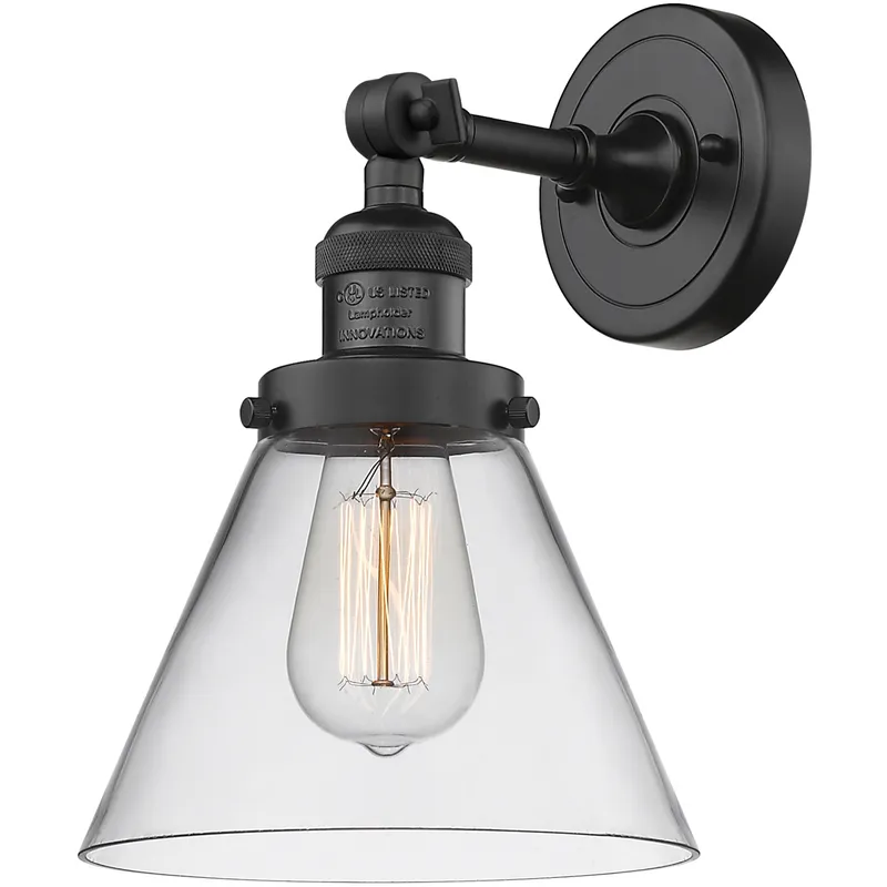 Franklin Restoration Large Cone 1 Light 8 inch Matte Black Semi-Flush Mount Ceiling Light in Clear Glass, Franklin Restoration