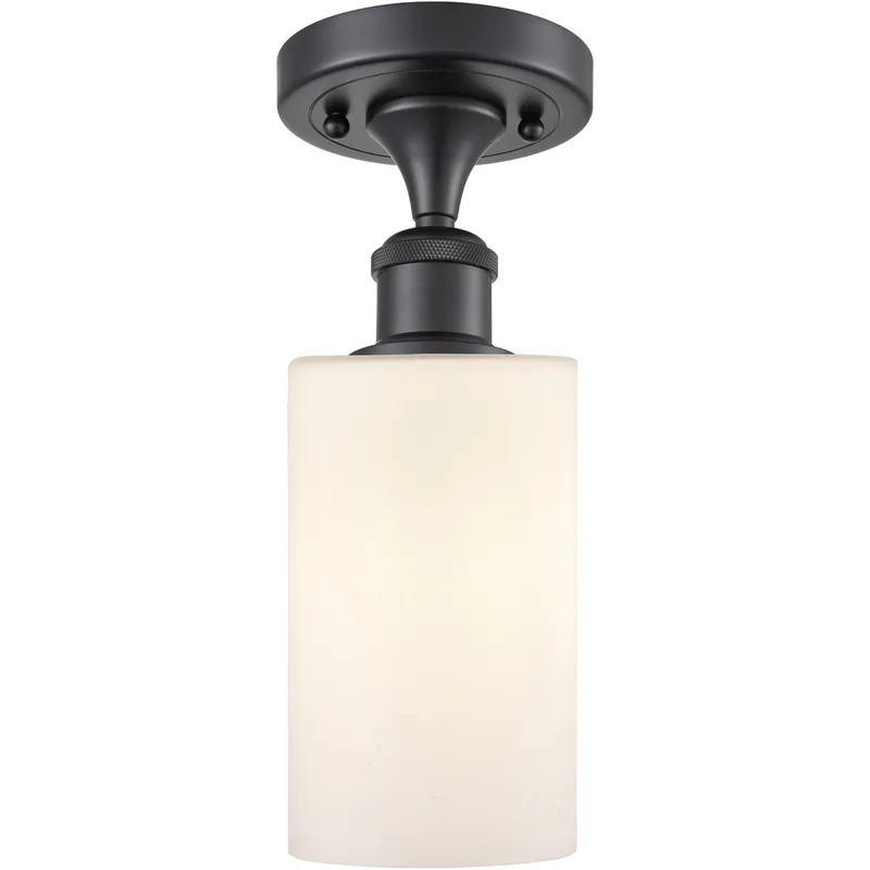 Ballston Clymer 1 Light 4 inch Matte Black Semi-Flush Mount Ceiling Light in Matte White Glass, Ballston