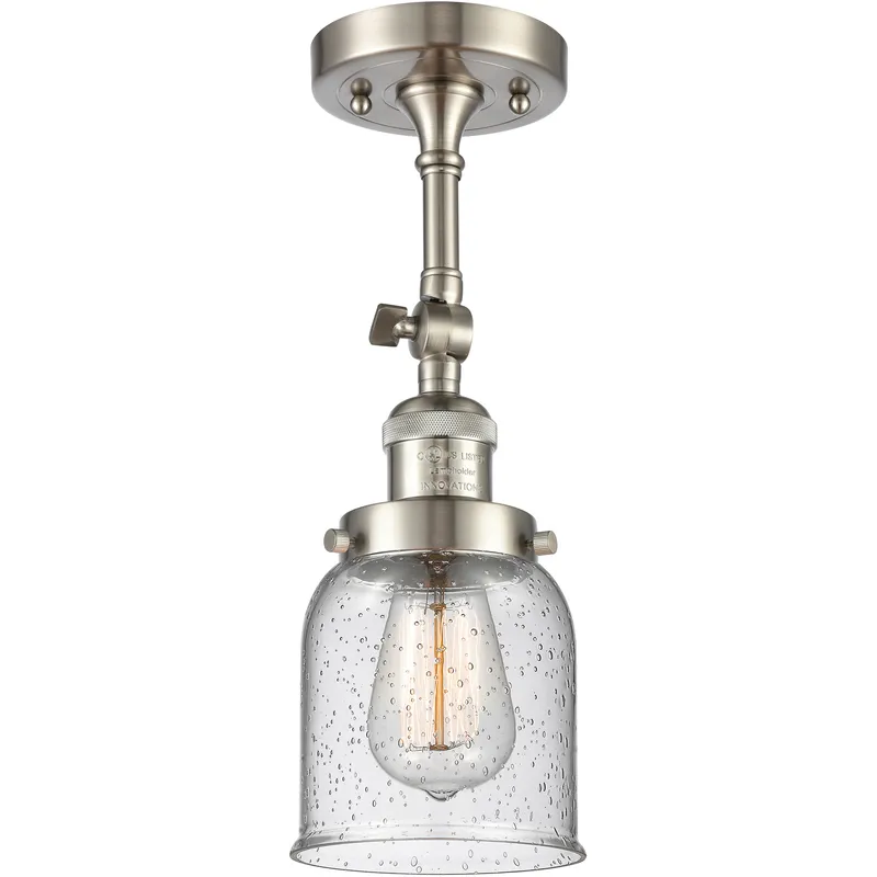 Franklin Restoration Small Bell LED 5 inch Brushed Satin Nickel Semi-Flush Mount Ceiling Light in Seedy Glass, Franklin Restoration