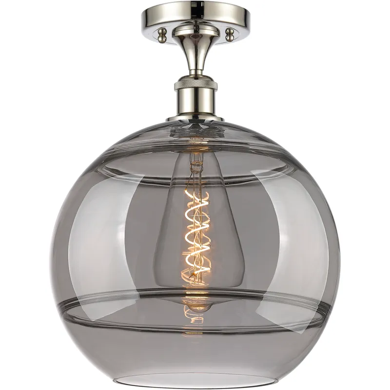 Edison Rochester 1 Light 12 inch Polished Nickel Semi-Flush Mount Ceiling Light in Light Smoke Glass