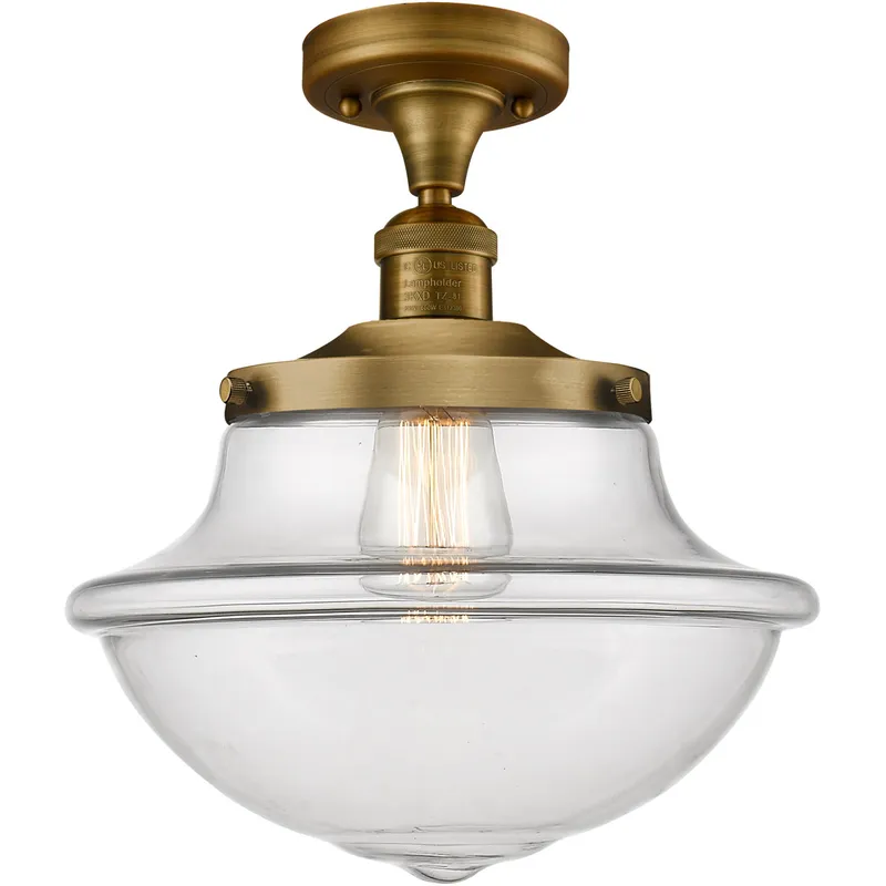 Franklin Restoration Large Oxford 1 Light 12 inch Brushed Brass Semi-Flush Mount Ceiling Light in Clear Glass, Franklin Restoration