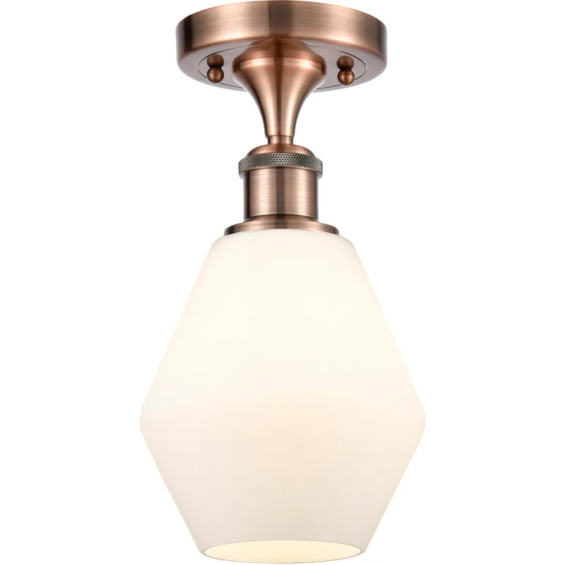 Ballston Cindyrella LED 6 inch Antique Copper Semi-Flush Mount Ceiling Light in Matte White Glass