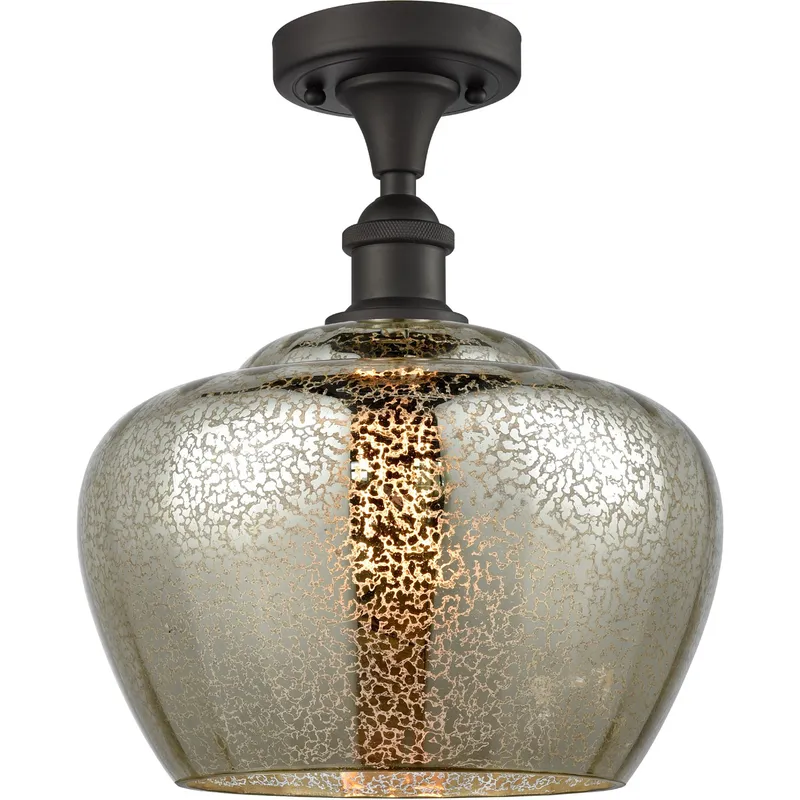 Ballston Large Fenton 1 Light 11 inch Oil Rubbed Bronze Semi-Flush Mount Ceiling Light in Mercury Glass, Ballston