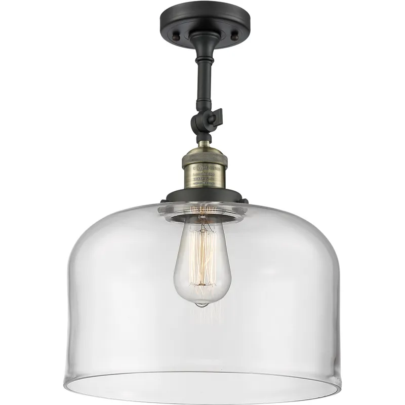 Franklin Restoration X-Large Bell LED 12 inch Black Antique Brass Semi-Flush Mount Ceiling Light in Clear Glass, Franklin Restoration
