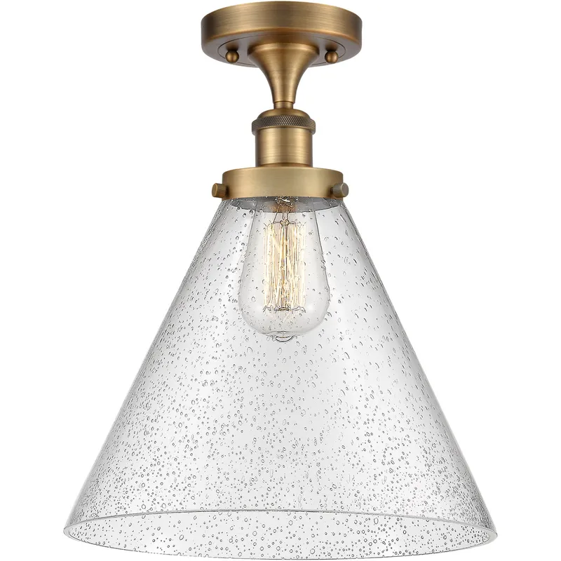 Ballston X-Large Cone 1 Light 8 inch Brushed Brass Semi-Flush Mount Ceiling Light in Seedy Glass
