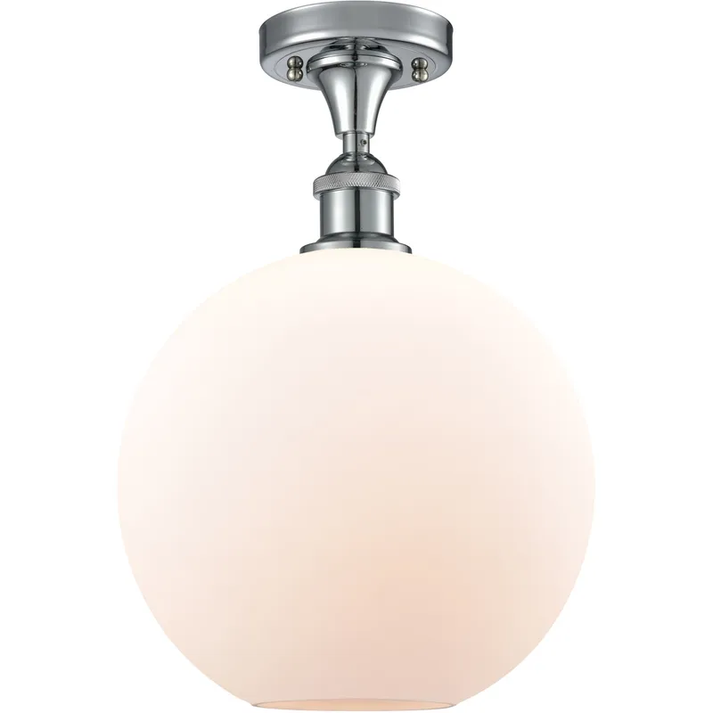 Ballston Large Athens LED 10 inch Polished Chrome Semi-Flush Mount Ceiling Light in Matte White Glass, Ballston