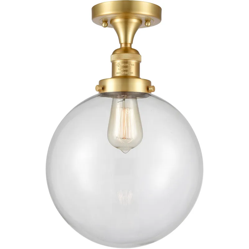 Franklin Restoration X-Large Beacon 1 Light 10 inch Satin Gold Semi-Flush Mount Ceiling Light in Clear Glass, Franklin Restoration