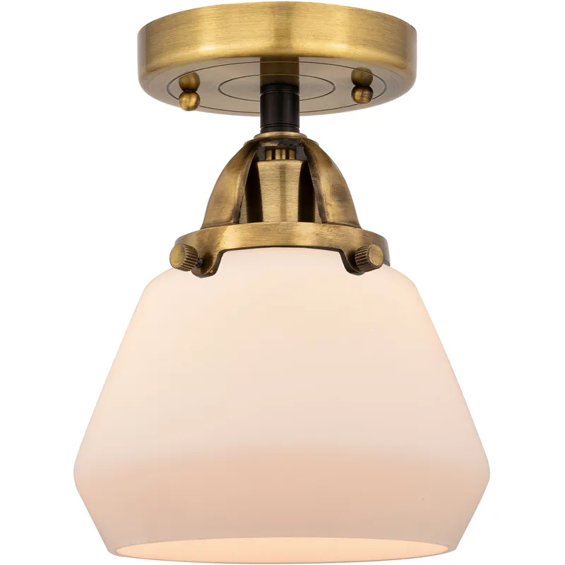 Nouveau 2 Fulton 1 Light 6.75 inch Black Antique Brass Semi-Flush Mount Ceiling Light in Matte White Glass