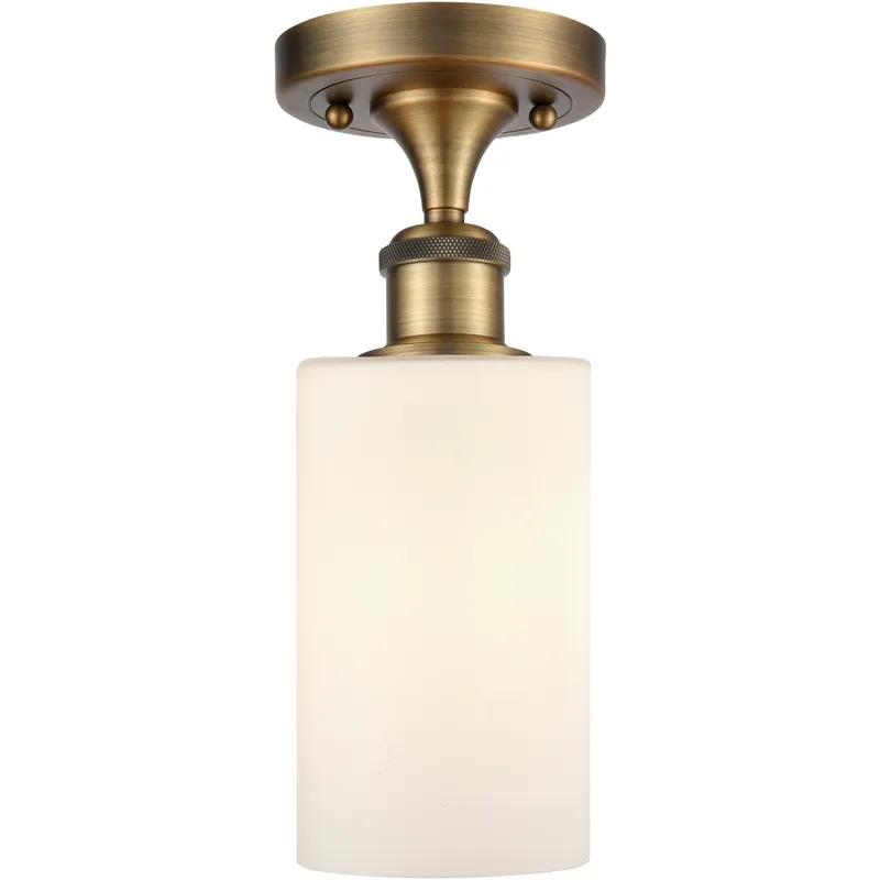 Clymer 1 Light 3.88 inch Brushed Brass Semi-Flush Mount Ceiling Light in Matte White Glass