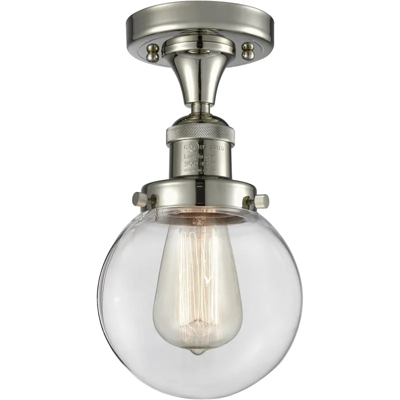 Franklin Restoration Beacon 1 Light 6 inch Polished Nickel Semi-Flush Mount Ceiling Light in Clear Glass, Franklin Restoration