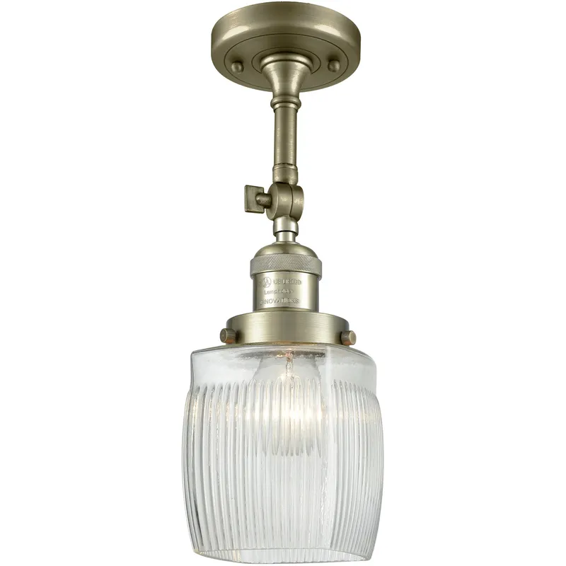 Franklin Restoration Colton 1 Light 6 inch Antique Brass Semi-Flush Mount Ceiling Light in Incandescent, Clear Halophane Glass, Franklin Restoration