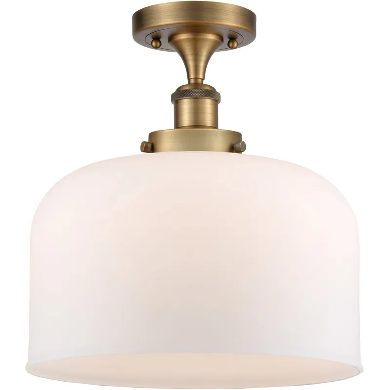 Ballston X-Large Bell 1 Light 8 inch Brushed Brass Semi-Flush Mount Ceiling Light in Matte White Glass