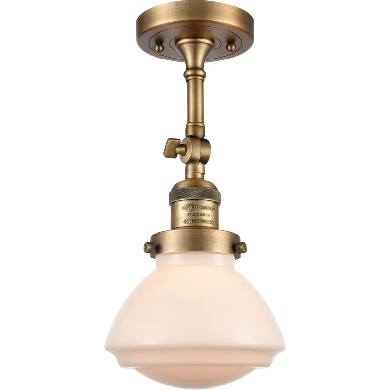 Franklin Restoration Olean LED 7 inch Brushed Brass Semi-Flush Mount Ceiling Light in Matte White Glass, Franklin Restoration