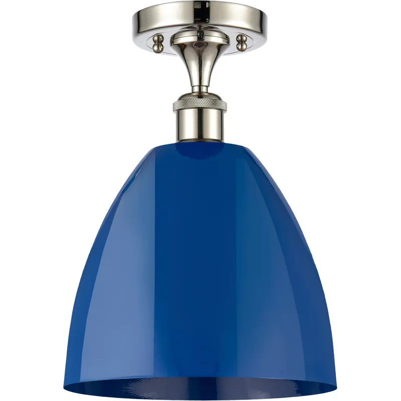 Ballston Plymouth Dome 1 Light 9 inch Polished Nickel Semi-Flush Mount Ceiling Light in Matte Blue