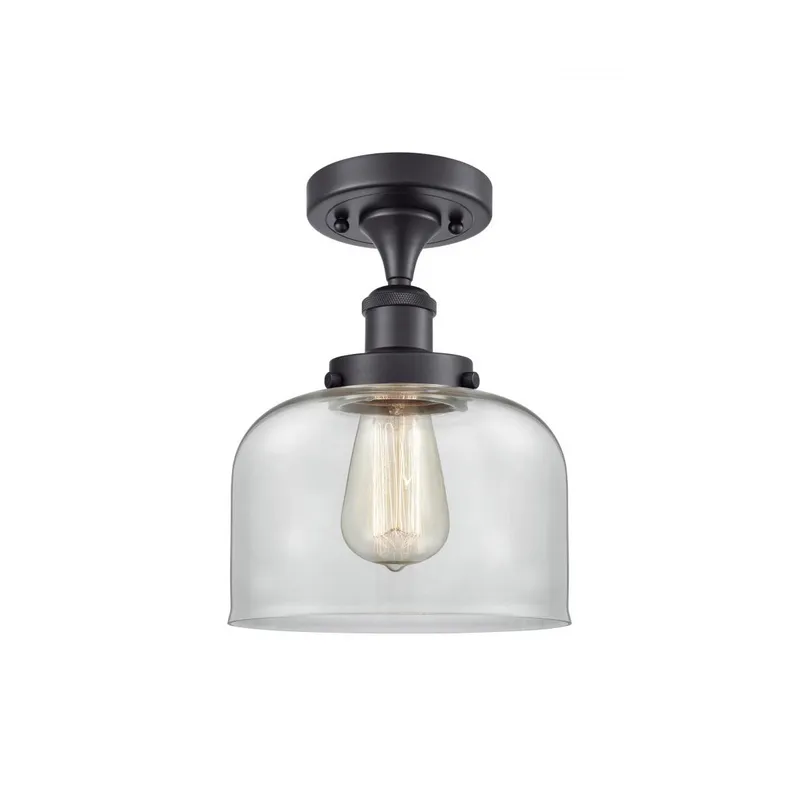 Ballston Large Bell 1 Light 8 inch Matte Black Semi-Flush Mount Ceiling Light in Clear Glass, Ballston