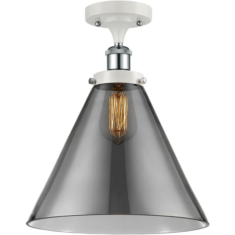 Ballston X-Large Cone 1 Light 8 inch White and Polished Chrome Semi-Flush Mount Ceiling Light in Plated Smoke Glass