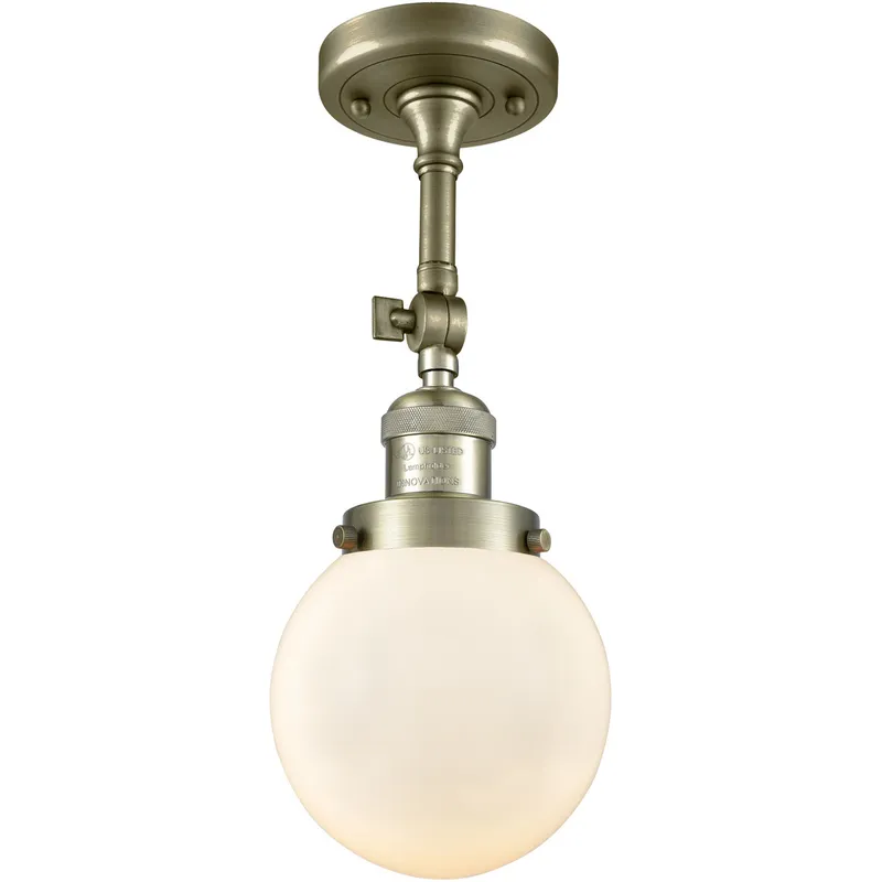 Franklin Restoration Beacon 1 Light 6 inch Antique Brass Semi-Flush Mount Ceiling Light in Cased Matte White Glass, Franklin Restoration