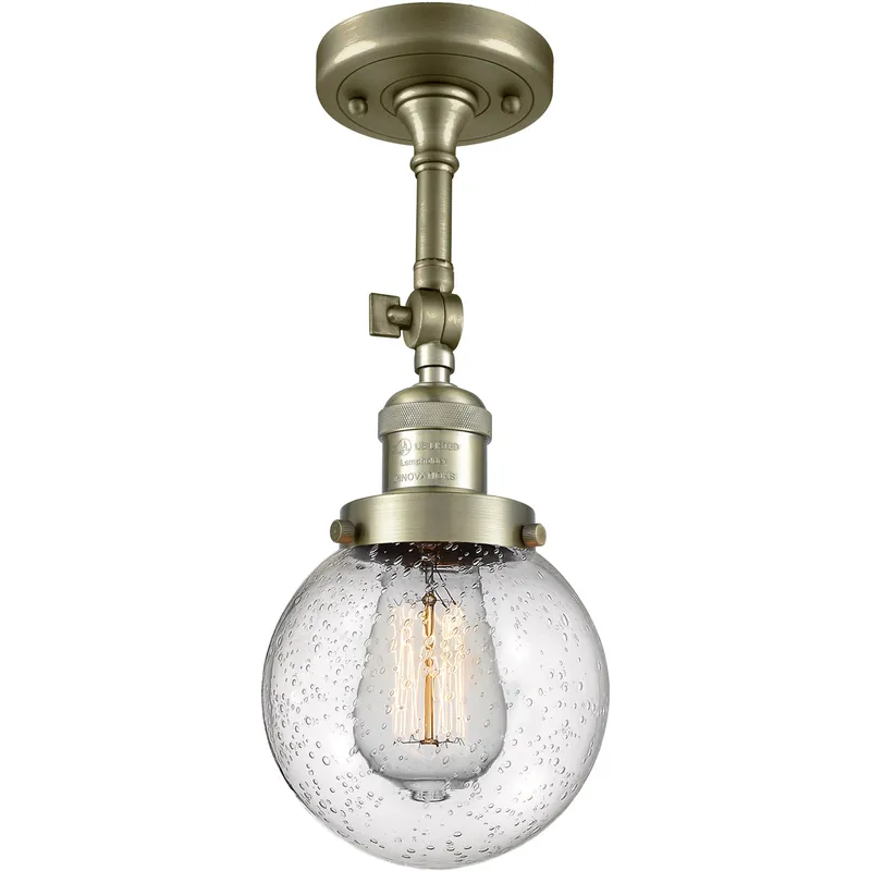 Franklin Restoration Beacon 1 Light 6 inch Antique Brass Semi-Flush Mount Ceiling Light in Seedy Glass, Franklin Restoration