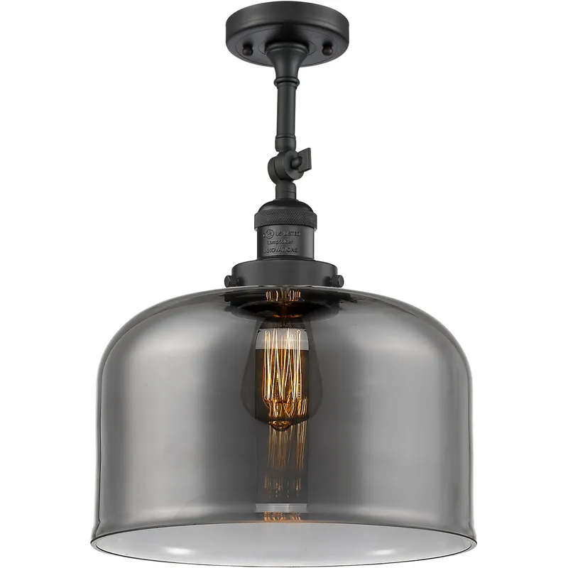 Franklin Restoration X-Large Bell LED 12 inch Matte Black Semi-Flush Mount Ceiling Light in Plated Smoke Glass, Franklin Restoration