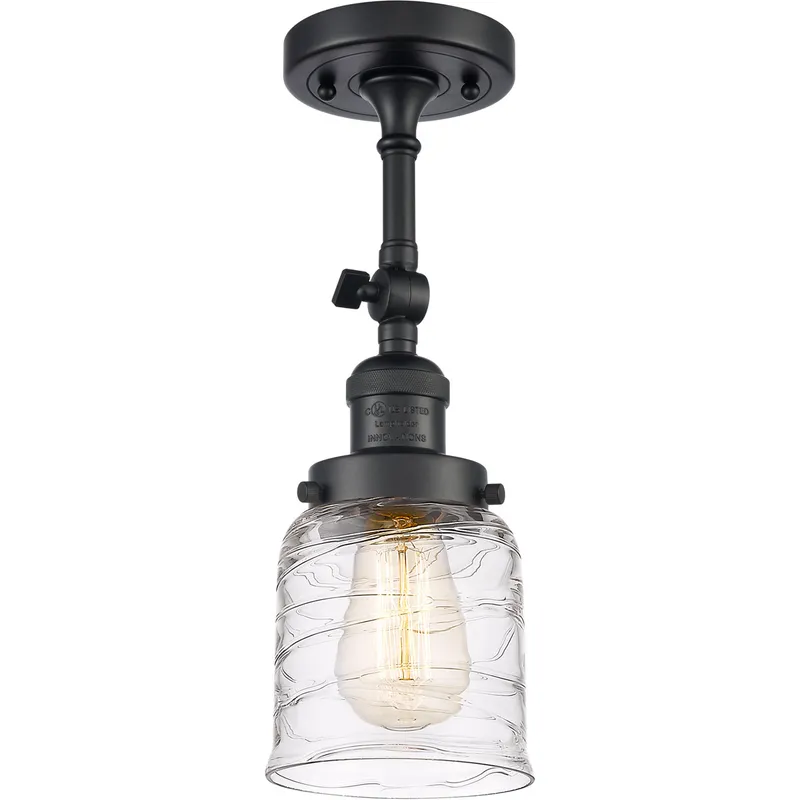 Franklin Restoration Bell LED 5 inch Matte Black Semi-Flush Mount Ceiling Light in Deco Swirl Glass