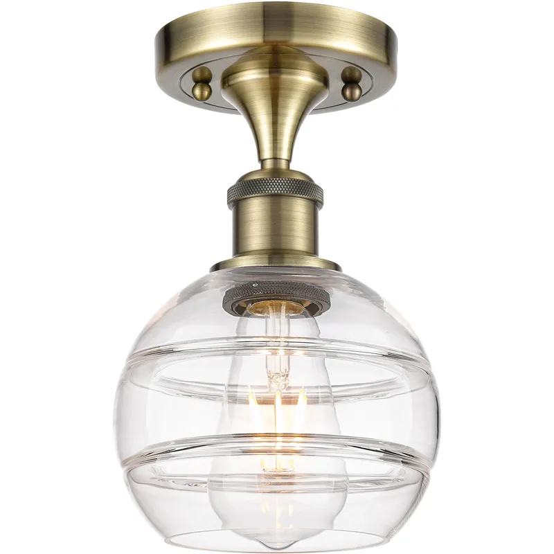 Edison Rochester 1 Light 5.88 inch Antique Brass Semi-Flush Mount Ceiling Light in Clear Glass