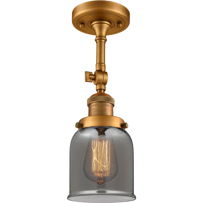 Franklin Restoration Small Bell 1 Light 5 inch Brushed Brass Semi-Flush Mount Ceiling Light in Light Smoke Glass, Franklin Restoration