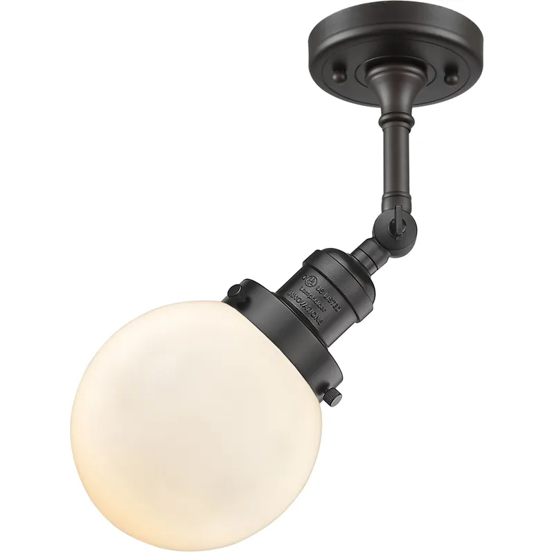 Franklin Restoration Beacon 1 Light 6 inch Oil Rubbed Bronze Semi-Flush Mount Ceiling Light in Matte White Glass, Franklin Restoration
