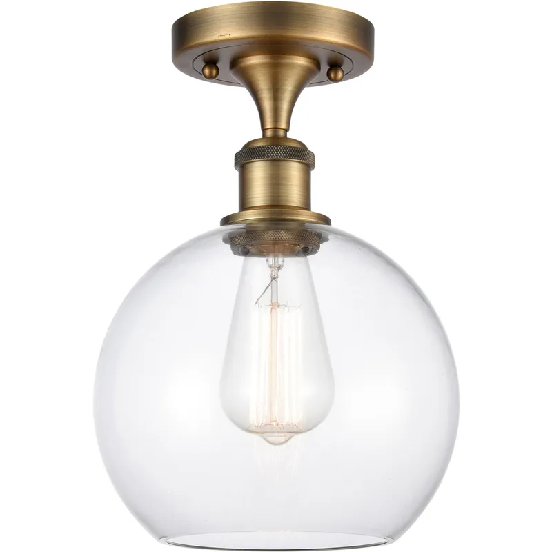 Ballston Athens LED 8 inch Brushed Brass Semi-Flush Mount Ceiling Light in Clear Glass, Ballston