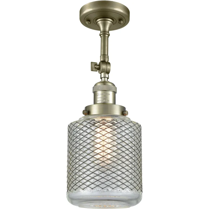 Franklin Restoration Stanton 1 Light 6 inch Antique Brass Semi-Flush Mount Ceiling Light in Incandescent, Clear Wire Mesh Glass, Franklin Restoration