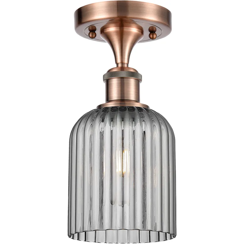 Bridal Veil 1 Light 5 inch Antique Copper Semi-Flush Mount Ceiling Light in Light Smoke Glass