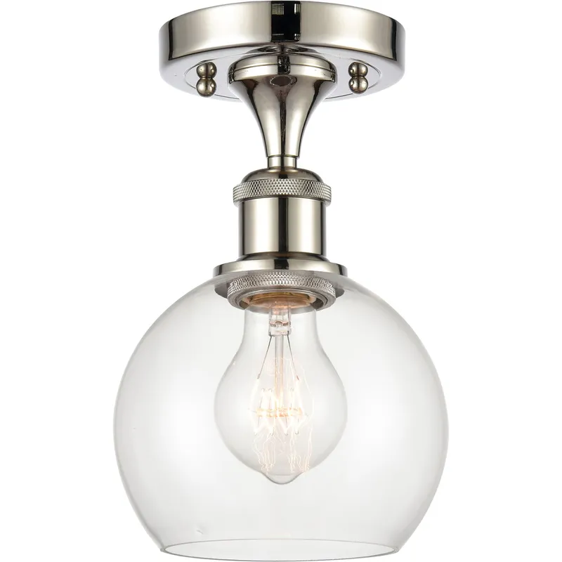 Ballston Athens LED 6 inch Polished Nickel Semi-Flush Mount Ceiling Light in Clear Glass