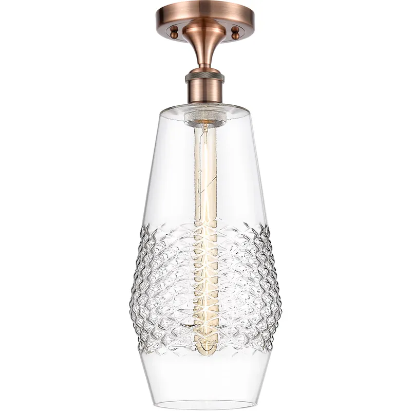 Ballston Windham LED 7 inch Antique Copper Semi-Flush Mount Ceiling Light in Clear Glass