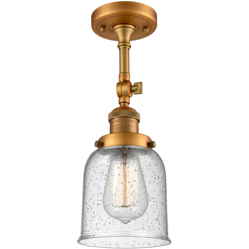 Franklin Restoration Small Bell 1 Light 5 inch Brushed Brass Semi-Flush Mount Ceiling Light in Seedy Glass, Franklin Restoration