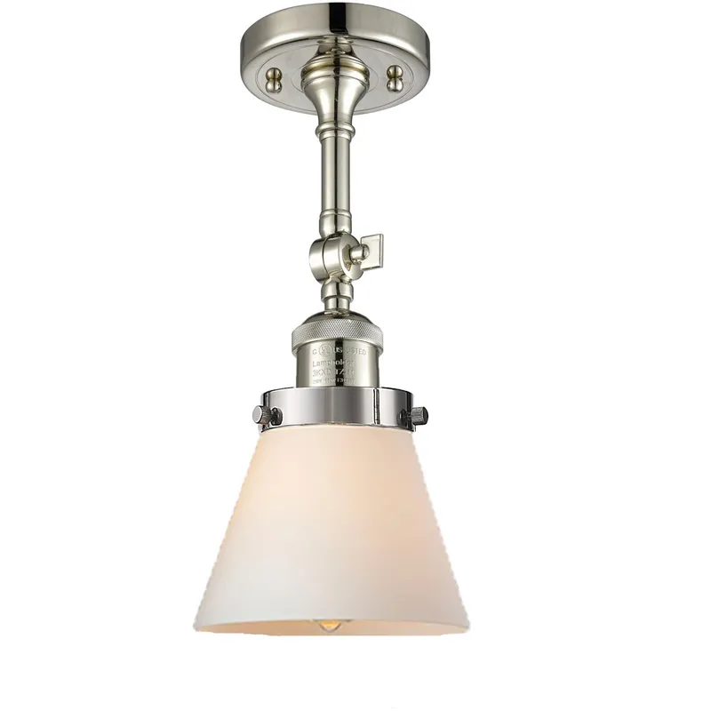 Franklin Restoration Small Cone 1 Light 6 inch Polished Nickel Semi-Flush Mount Ceiling Light in Matte White Glass, Franklin Restoration