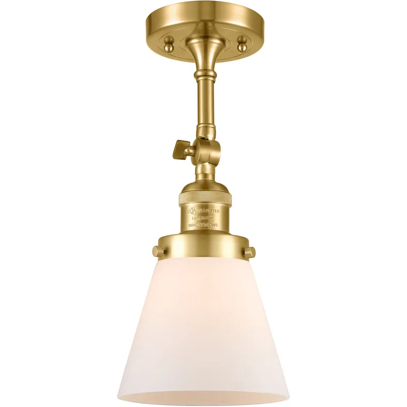 Franklin Restoration Small Cone 1 Light 6.25 inch Satin Gold Semi-Flush Mount Ceiling Light in Matte White Glass, Franklin Restoration