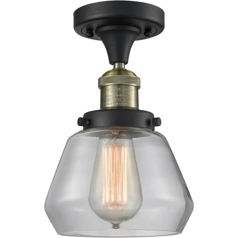 Franklin Restoration Fulton LED 7 inch Black Antique Brass Semi-Flush Mount Ceiling Light in Clear Glass, Franklin Restoration