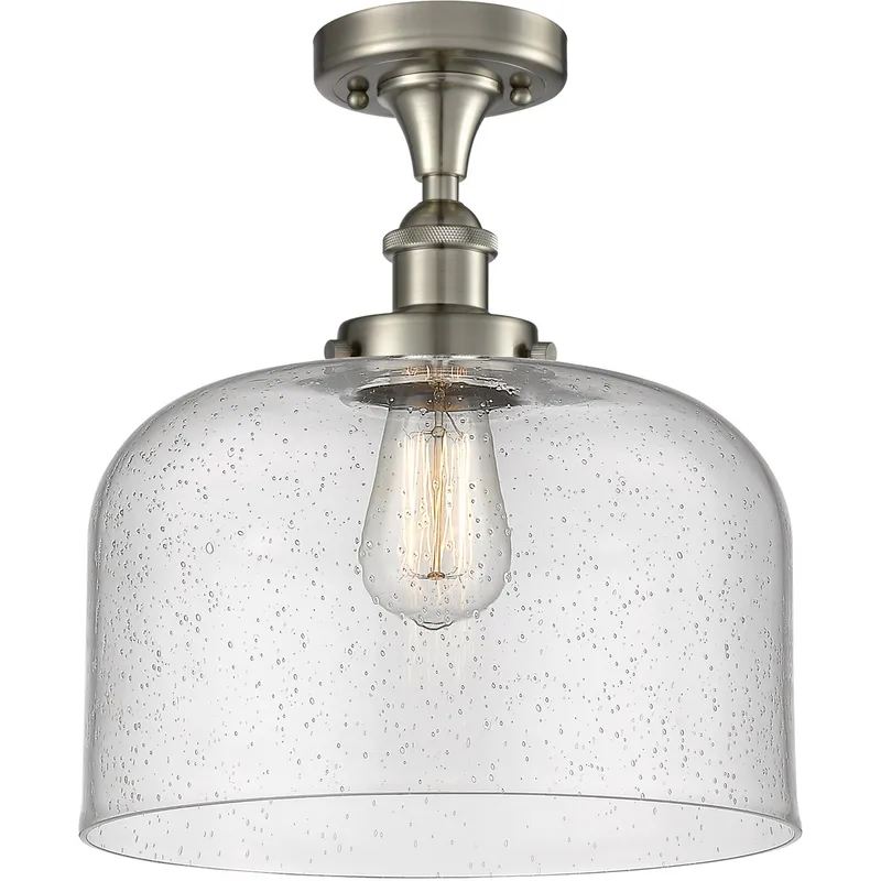 Ballston Large Bell 1 Light 8 inch White and Polished Chrome Semi-Flush Mount Ceiling Light in Seedy Glass