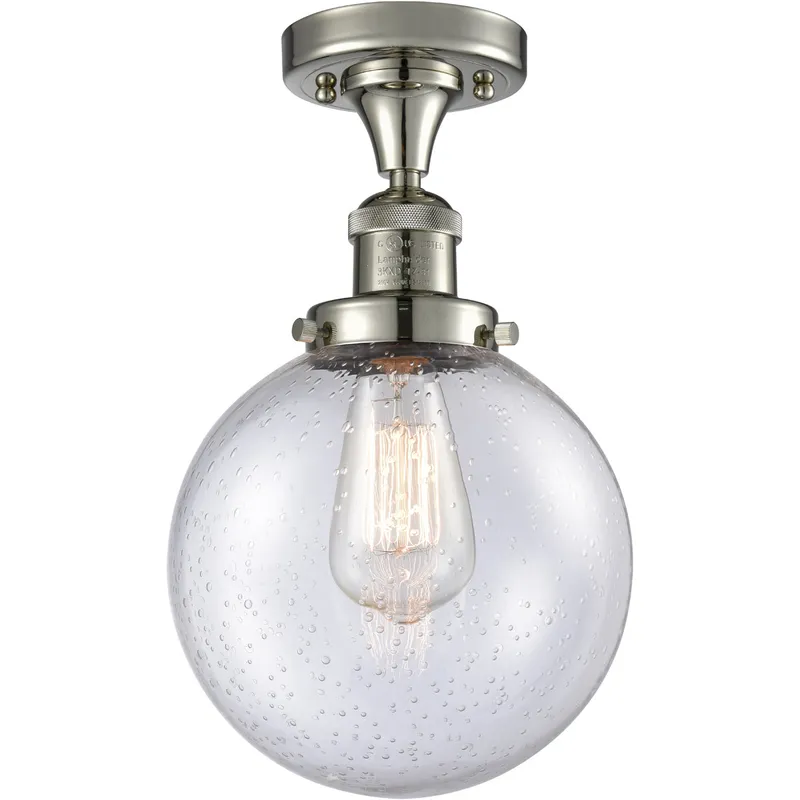Franklin Restoration Large Beacon 1 Light 8 inch Polished Nickel Semi-Flush Mount Ceiling Light in Seedy Glass, Franklin Restoration