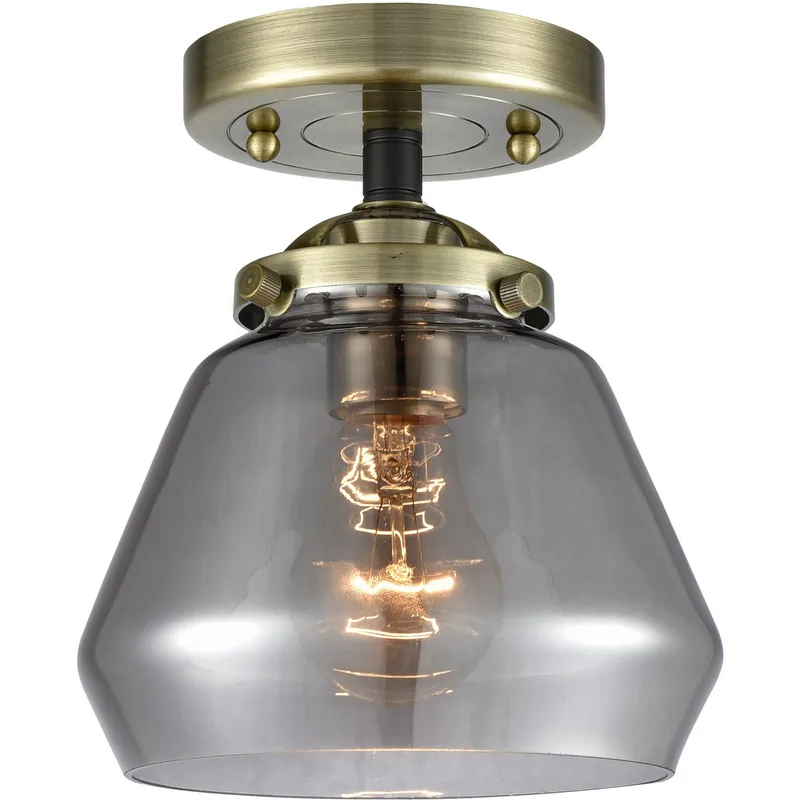 Nouveau Fulton LED 6.75 inch Black Antique Brass Semi-Flush Mount Ceiling Light in Plated Smoke Glass, Nouveau