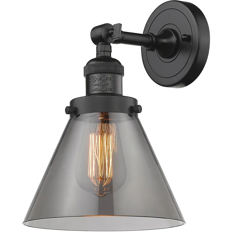 Franklin Restoration Large Cone 1 Light 7.75 inch Oil Rubbed Bronze Semi-Flush Mount Ceiling Light in Light Smoke Glass, Franklin Restoration